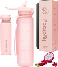 Hydracy Water Bottle with Times to Drink & Straw - Large 1 Litre BPA Free Motiva