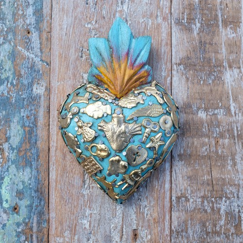 Mexican wooden milagros - milagros, heart