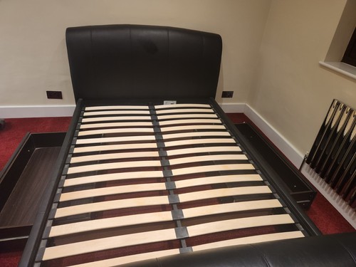 Black faux leather double bed - black,