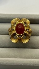 Vintage Gold tone Red stone (? Carnelian) chunky costume ring 60's/70's Uk L1/2
