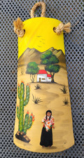 Mexican Pueblo Desert Hand Painted Terracotta Roof Tile Signed 2004 E472