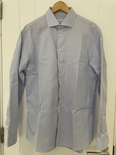 Brioni Shirt Mens 17 Blue 100% Cotton Long Sleeve Button Up Rich Made Italy