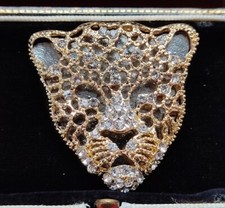 Crystal Jaguar Head Brooch Pin