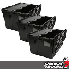 3 x 54 Litre Pitking Tote Bin Stacking Storage Boxes Containers Crates With Lid
