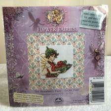 DMC Flower Fairies Mini Cross Stitch 3 x 3”  The Strawberry fairy 14 Count Aida