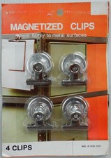 4 Vintage Magnetized Clips for Metal Surfaces Office Stationery Bulldog Style