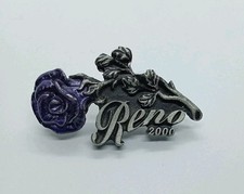 Reno 2000 Pewter Purple Rose Signed LADY HAWK Bike Motorcycle Lapel Hat Pin #278