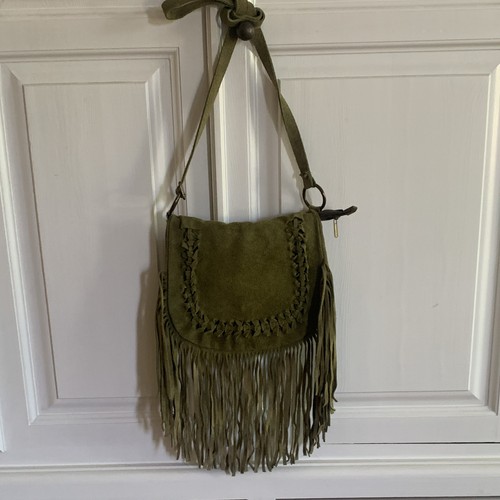 Green suede fringe - suede, braided