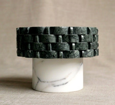 Vintage Mid-Century Italian Designer White & Green Solid Marble Candle Holder