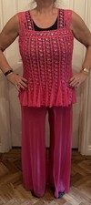 SALOOS Sequin Desiner Top Unbranded Flutter Stretch Trousers Size L Hot Pink