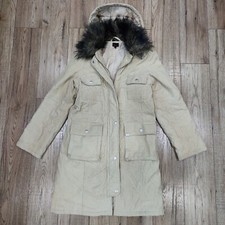 Miss Posh Y2K Cream Corduroy Parka • Fur Collar Detachable Hood • Jumbo Cord • M