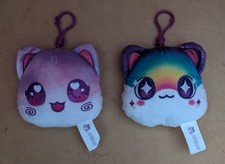 Aphmau 'Meemeows' Clip On Soft Toy Cat x 2 - Galaxy Face & Rainbow Face
