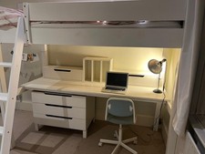 ASPACE White High Sleeper Bed, Desk, Drawers