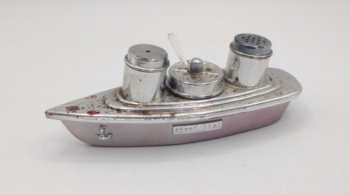 Cruet chrome silvertone ship - cruet,