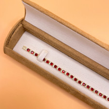 Yellow gold finish round cut red ruby with 2 tiny created diamond bracelet