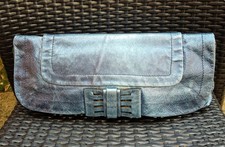 Whistles Blue Metallic Leather Clutch Bag / Evening Bag Very Good Condition