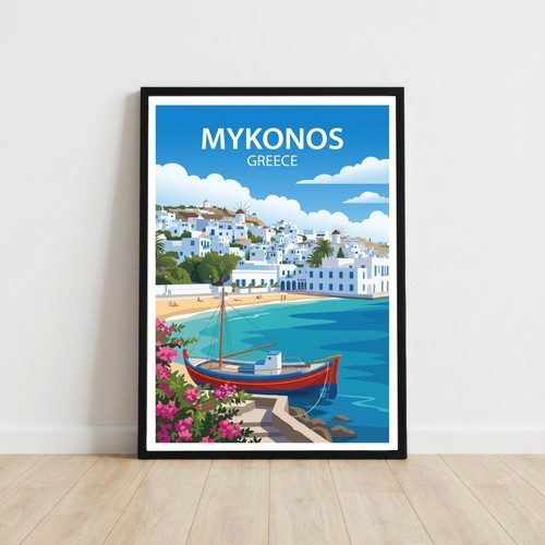 Mykonos greece travel poster - mykonos,