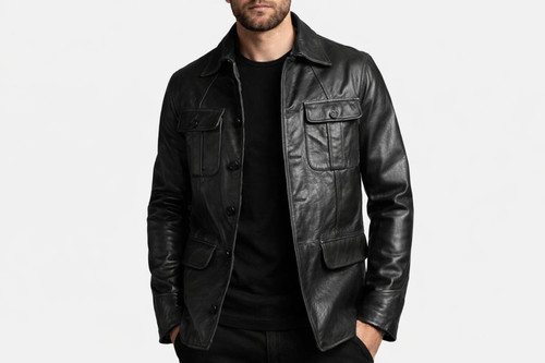 Men black leather - black, jacket