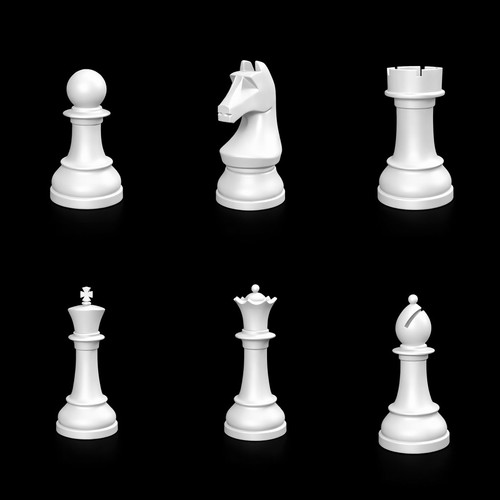 Printed white chess - white,
