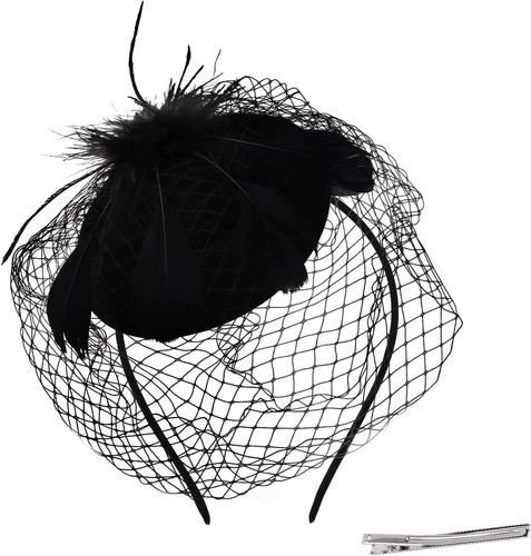 Black feather net veil - black,