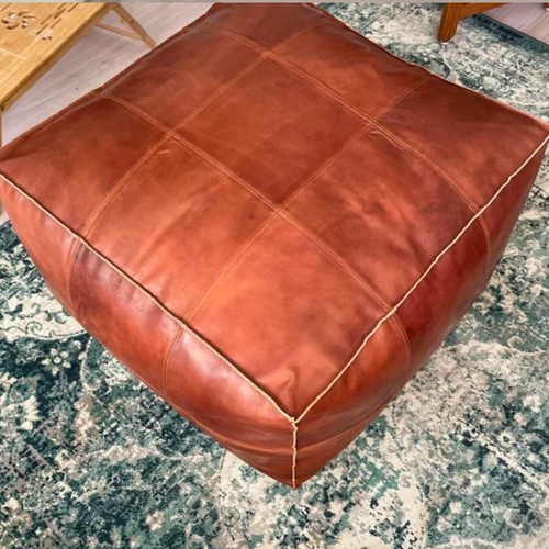 Leather handmade pouffe - leather,