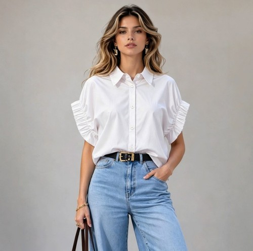 Pleated small puff sleeves - pleated,