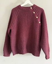 Next Ladies Burgundy Maroon Gold Button Crew Neck Knit Jumper Size M