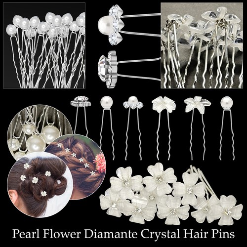 Floral diamante hair pins set - diamante,