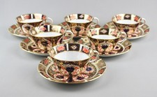 ANTIQUE ROYAL CROWN DERBY OLD IMARI 1128/6149 SHAPED TEA CUPS & SAUCERS X 6 1ST