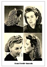 Vintage Knitting/Crochet Pattern 1940s/WW2 Lady's Snoods/Hair Nets. 4 designs.