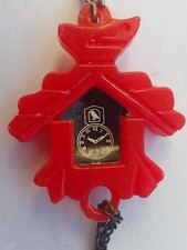 Vintage Old Retro Keyring Key Chain Plastic Red Miniture Cuckoo Clock 