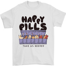 Cats Happy Pills Funny Feline Mens T-Shirt 100% Cotton