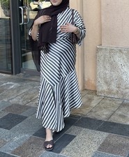 Brown And White Stripy Dress-