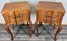 Pair of Bedside Tables Vintage French Louis Oak  Nightstands Cabinets LOT 4228