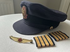 Vintage 1980s Genuine Air Canada Pilot Cap, Wings Badge, 4 Bar Gold Epaulettes