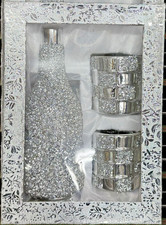 SILVER CRUSHED DIAMOND SPARKLY BOTTLE CHAMPAGNE WINE BEER DRINK SITTER GLASS 2