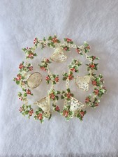 Vintage 50’s White Plastic Christmas Garland Bell & Holly"FLEUR A FRANCE"5ft 10 