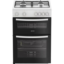 Indesit IDG6GW 60cm Gas Cooker - Gas Double Ovens, Gas Grill & 4 Burner Hob