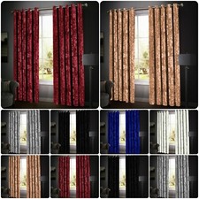Fully Lined Crushed Velvet Eyelet Ring Top Ready Made Santiago Blackout Curtains
