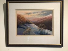 Scottish Artist Eric Auld 1990. “ Glen Gairn” oil pastel. 8 x11.     Frame15x18