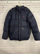 *flaw Polo Ralph Lauren Down Puffer Jacket Youth Medium 10-12 Navy Hood Coat