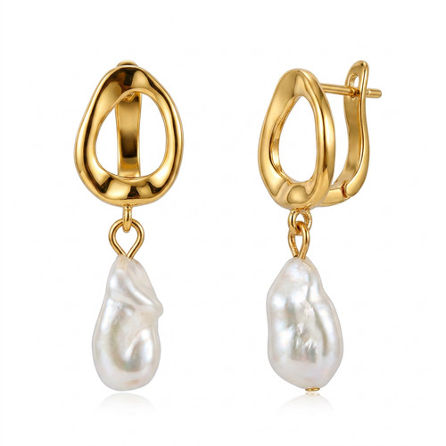 18k gold baroque pearl huggie - 18k,