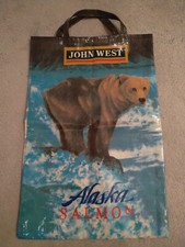 Vintage John West Brown Bear Alaska Salmon PVC Canvas Woven Shopping Bag