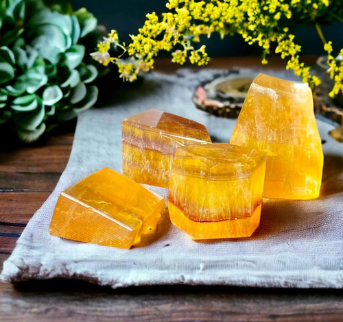 Yellow banded fluorite cube - yellow,