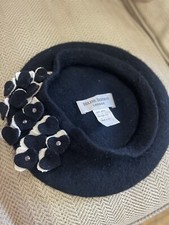 HELENE BERMAN vintage wool decorated beret black