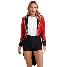 Women Sequins Circus Ringmaster Costume Jacket Showman Performance Tailcoat Coat