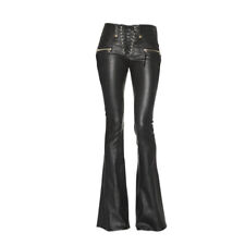 High-waist Leather Pants Bell-bottom Trousers Clubwear Biker Punk Womens Lace Up