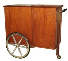 Mid Century Teak Bar Cart After Jaques Adnet