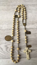 Old Antique Rosary With Carved Beads And Medals