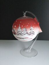 Large hand painted Christmas glass bauble for a tea light candle + stand